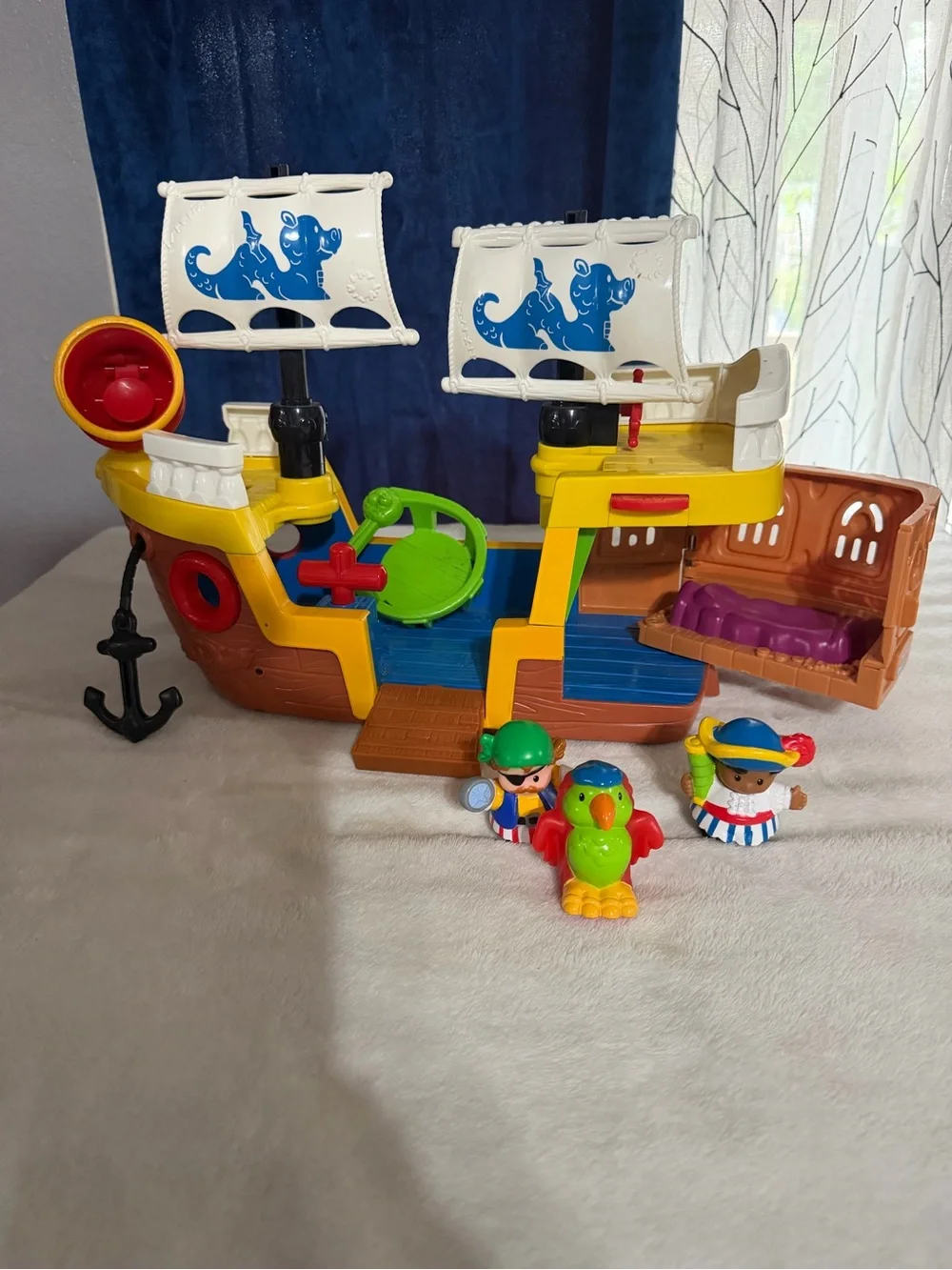 Kids Pirate Ship Playset with Yellow Hull and White Sails